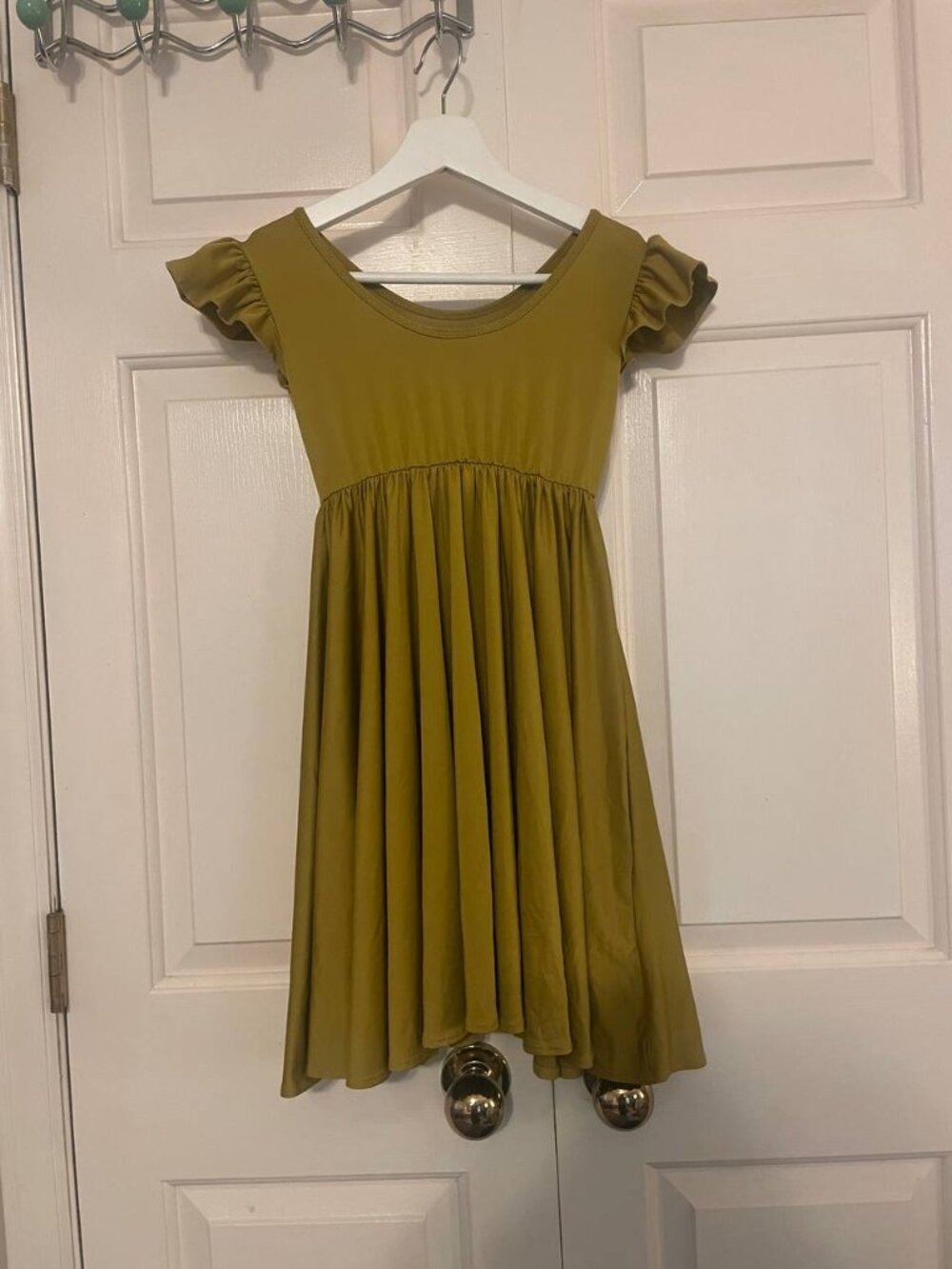 DotDot Smile Girls Olive Green Ruffle Sleeve Dress | Soft Girl, twirl spin